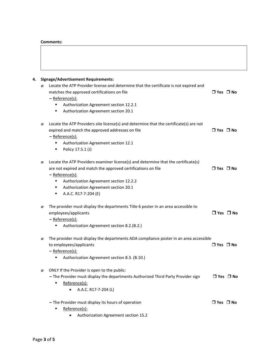Form 34-6003 Mvd Compliance Program Cdle Provider Inspection Checklist - Arizona, Page 3