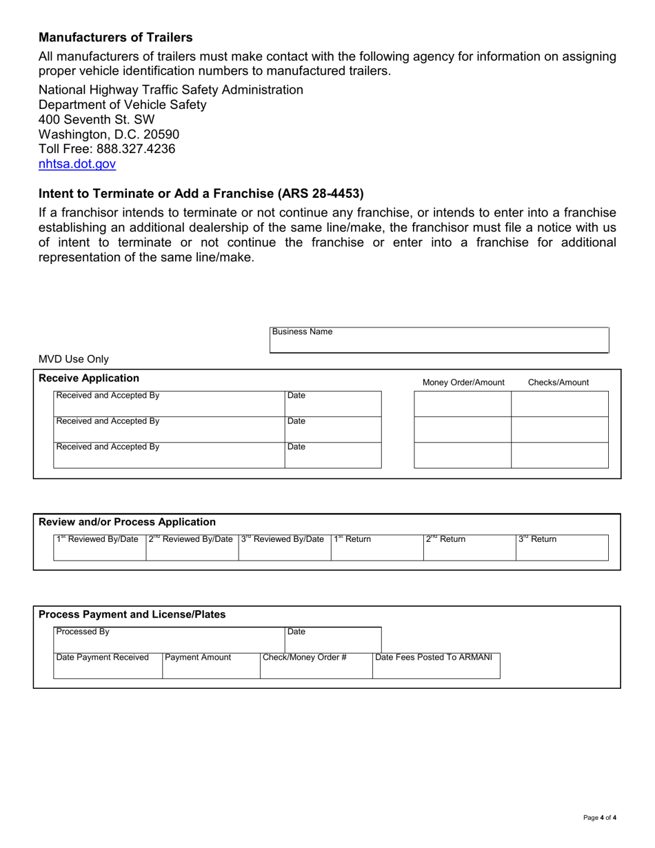 Form 38-5110 Manufacturer / Distributor Application - Arizona, Page 4