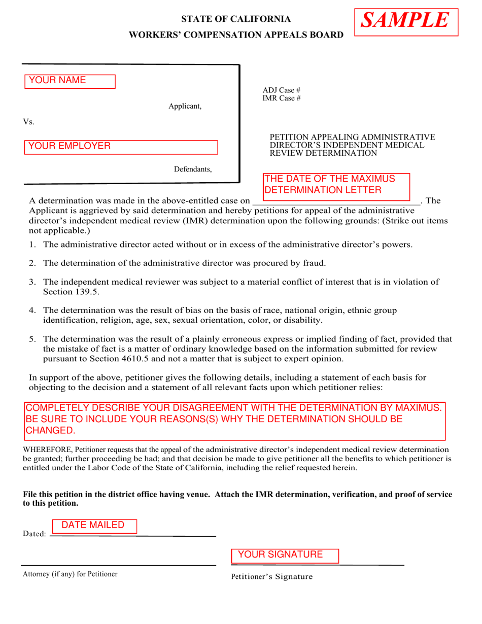 Form IA19 Information  Assistance Unit Guide - How to File a Petition Appealing Administrative Directors Independent Medical Review Determination - California, Page 9