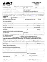 Form 38-1306 &quot;Title Transfer Bill of Sale&quot; - Arizona