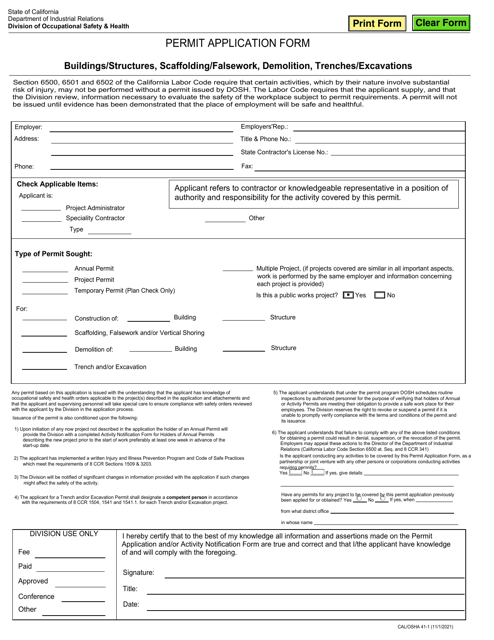Cal/OSHA Form 41-1  Printable Pdf