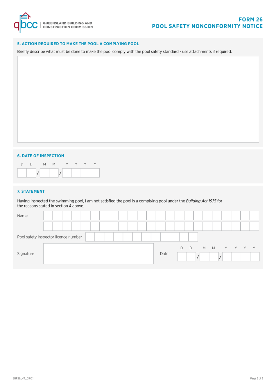 Form 26 Pool Safety Nonconformity Notice - Queensland, Australia, Page 3