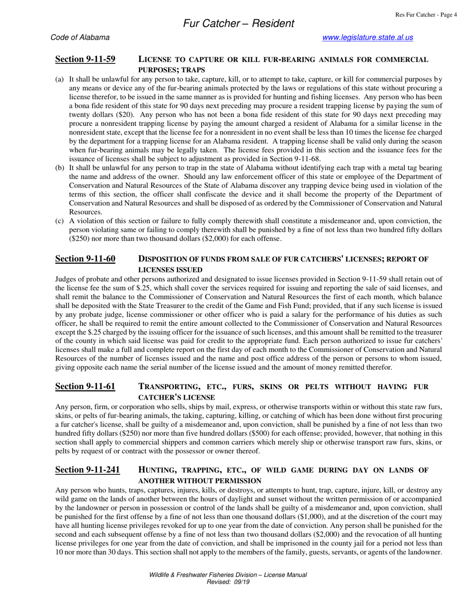 Fur Catcher License Application - Resident - Alabama, Page 4
