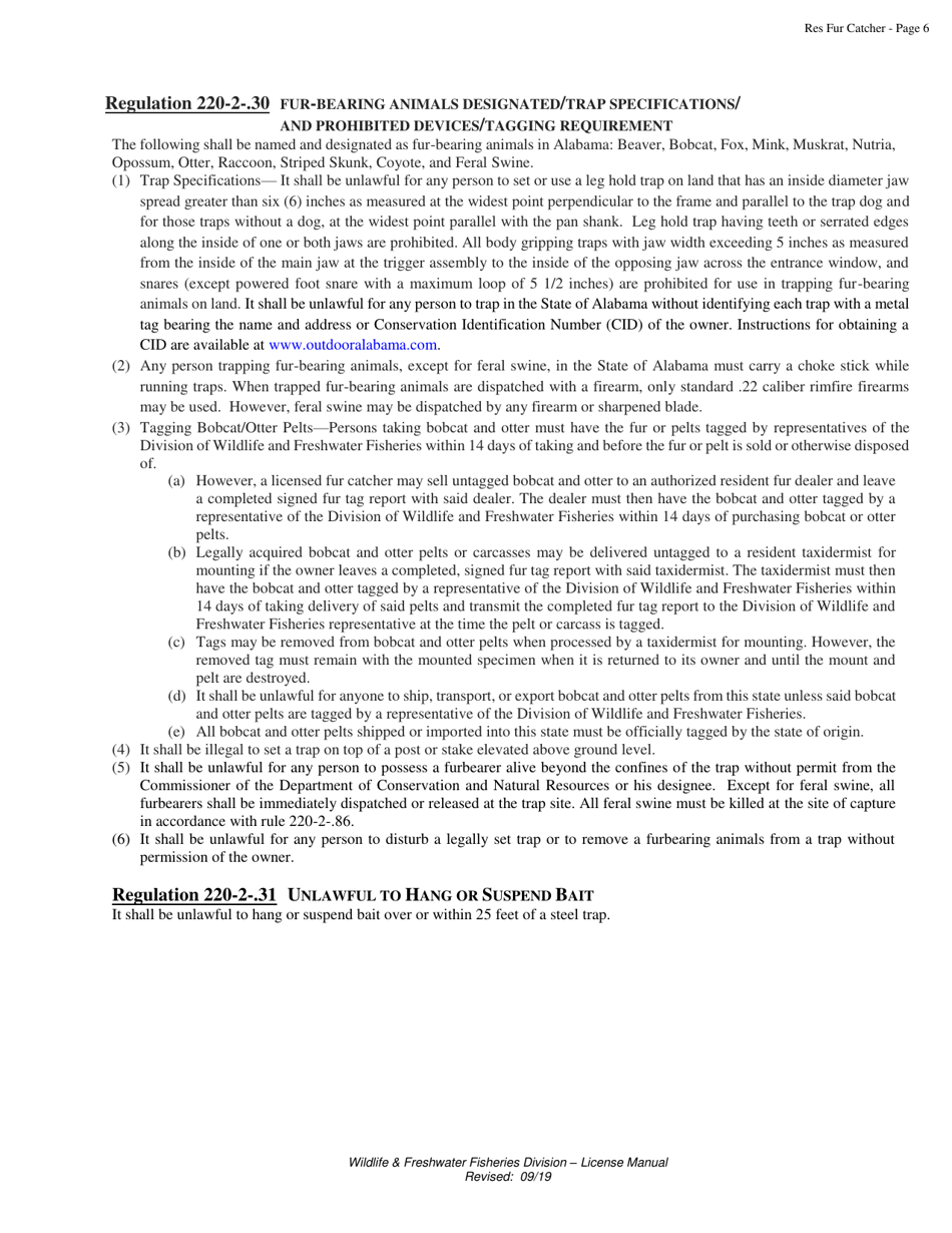 Fur Catcher License Application - Resident - Alabama, Page 6