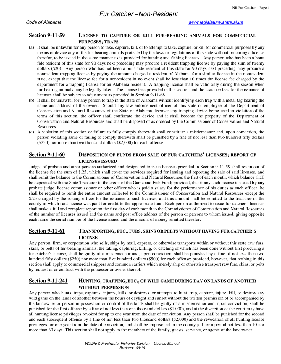 Fur Catcher License Application - Non-resident - Alabama, Page 4