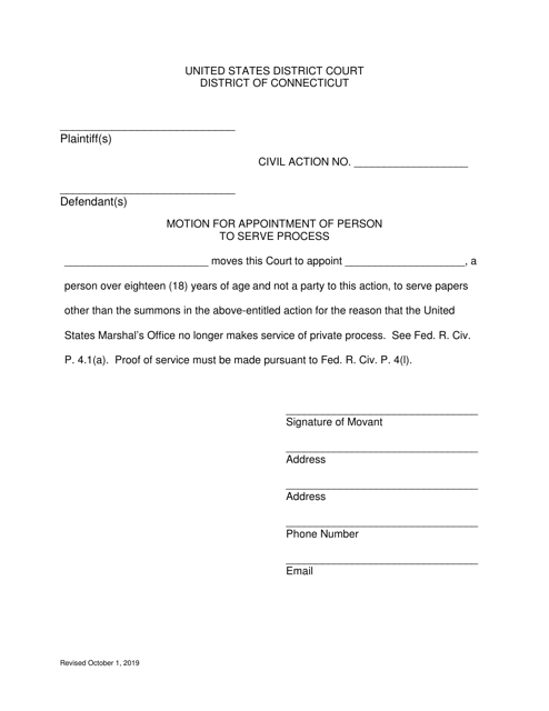 Motion for Appointment of Person to Serve Process - Connecticut