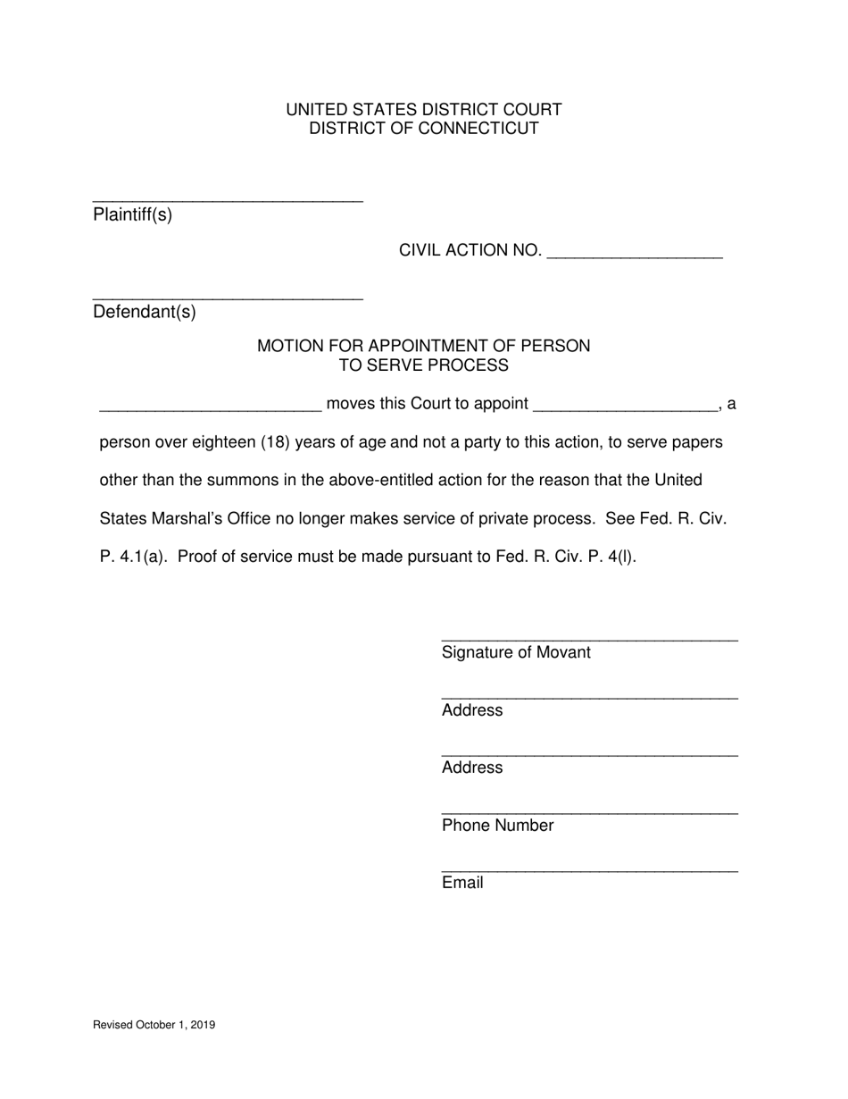 Motion for Appointment of Person to Serve Process - Connecticut, Page 1