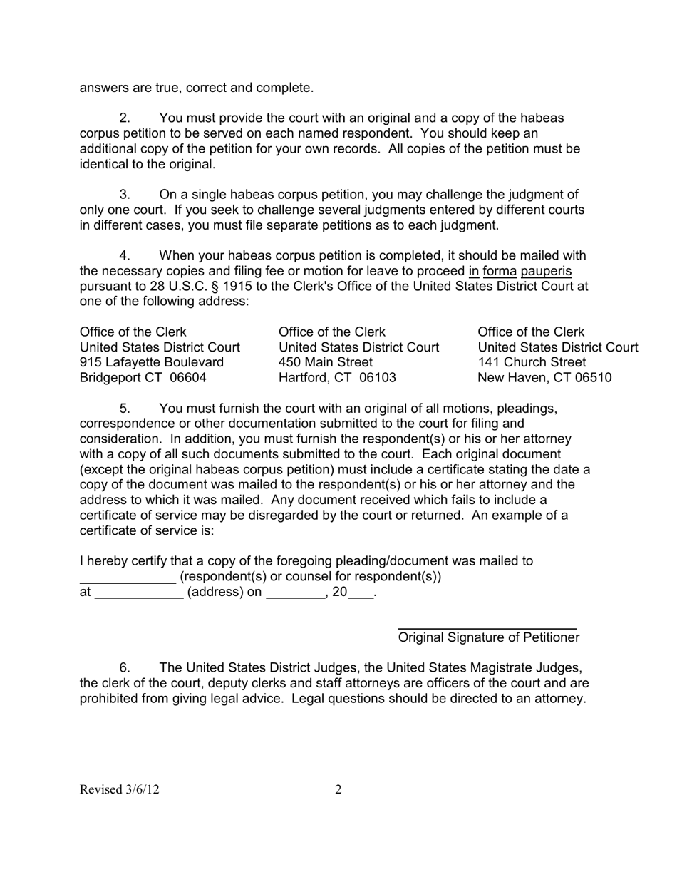 Instructions for Form AO242 Petition for a Writ of Habeas Corpus Under 28 U.s.c. 2241 - Connecticut, Page 2