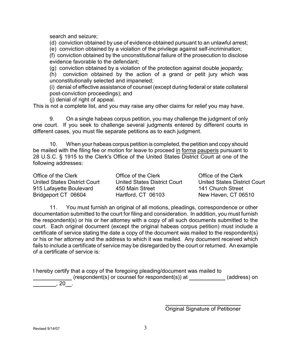 Instructions for Application for a Writ of Habeas Corpus Pursuant to 28 U.s.c. 2254 by a Person in State Custody - Connecticut, Page 3