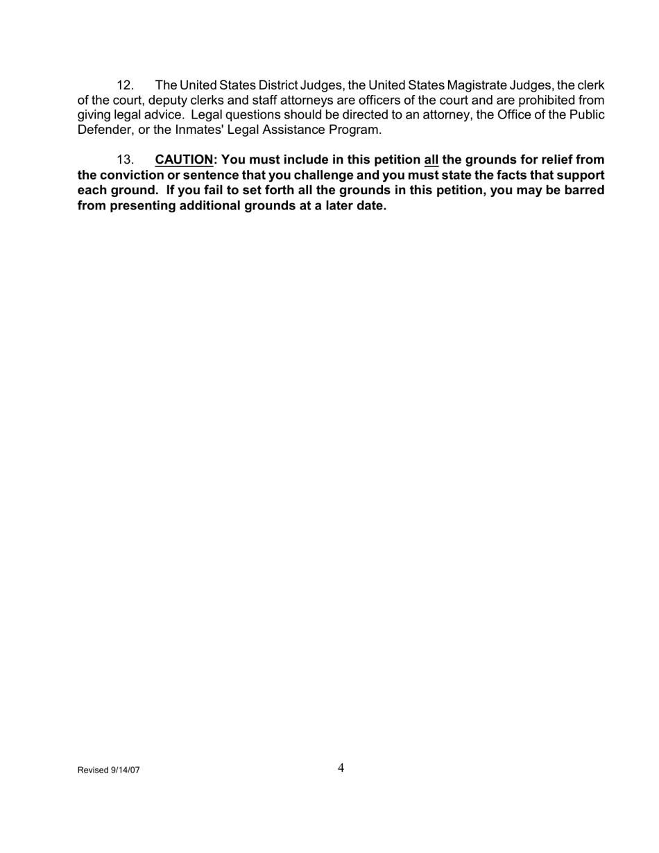 Instructions for Application for a Writ of Habeas Corpus Pursuant to 28 U.s.c. 2254 by a Person in State Custody - Connecticut, Page 4