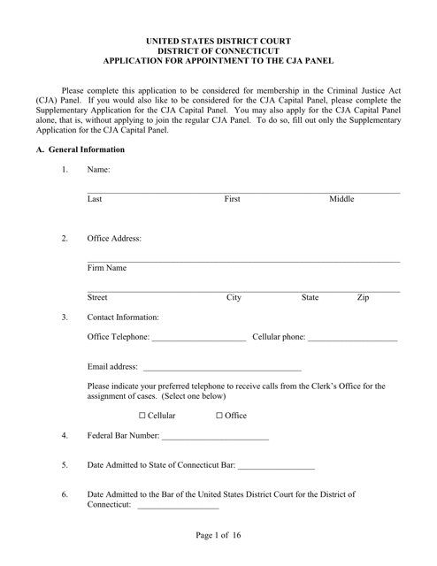Application for Appointment to the Cja Panel - Connecticut