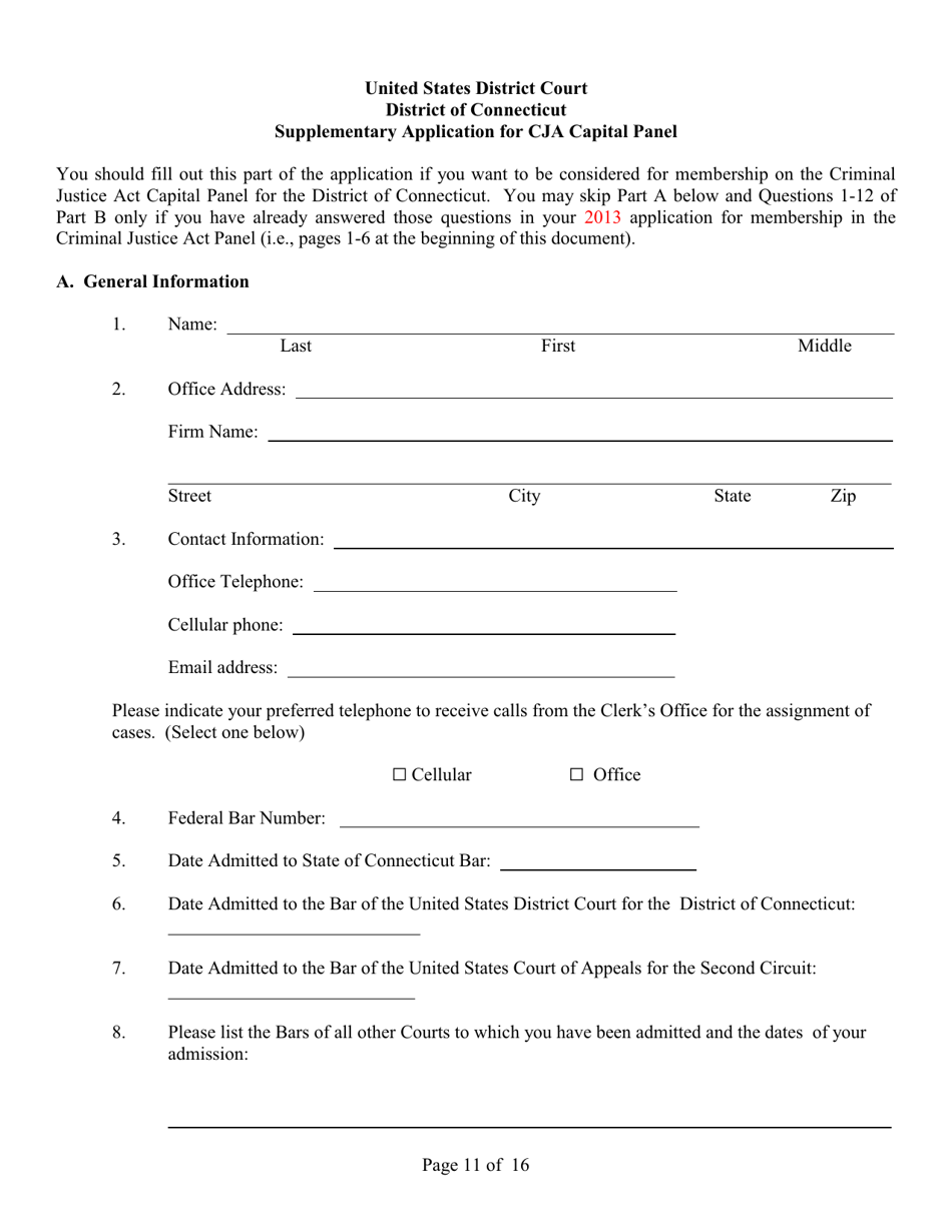 Application for Appointment to the Cja Panel - Connecticut, Page 11