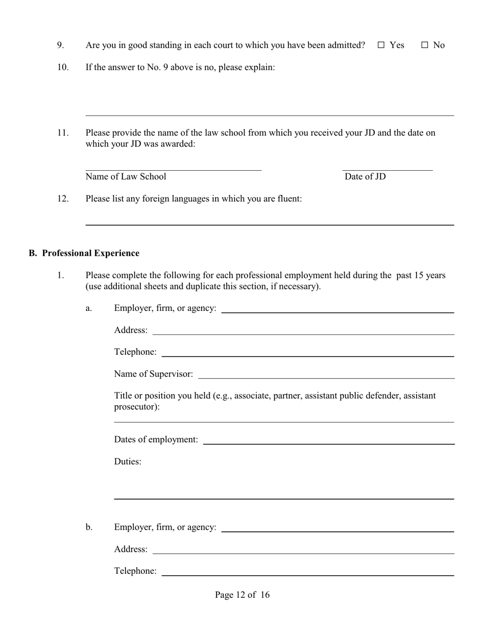 Application for Appointment to the Cja Panel - Connecticut, Page 12