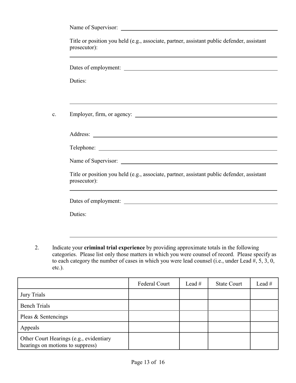 Application for Appointment to the Cja Panel - Connecticut, Page 13