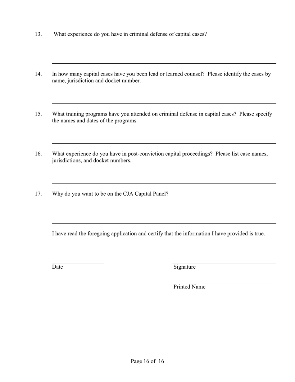 Application for Appointment to the Cja Panel - Connecticut, Page 16