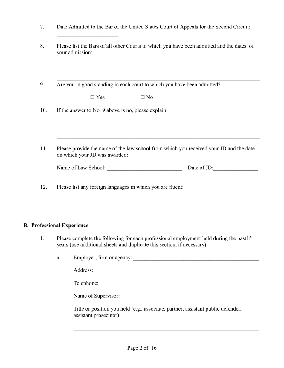 Application for Appointment to the Cja Panel - Connecticut, Page 2