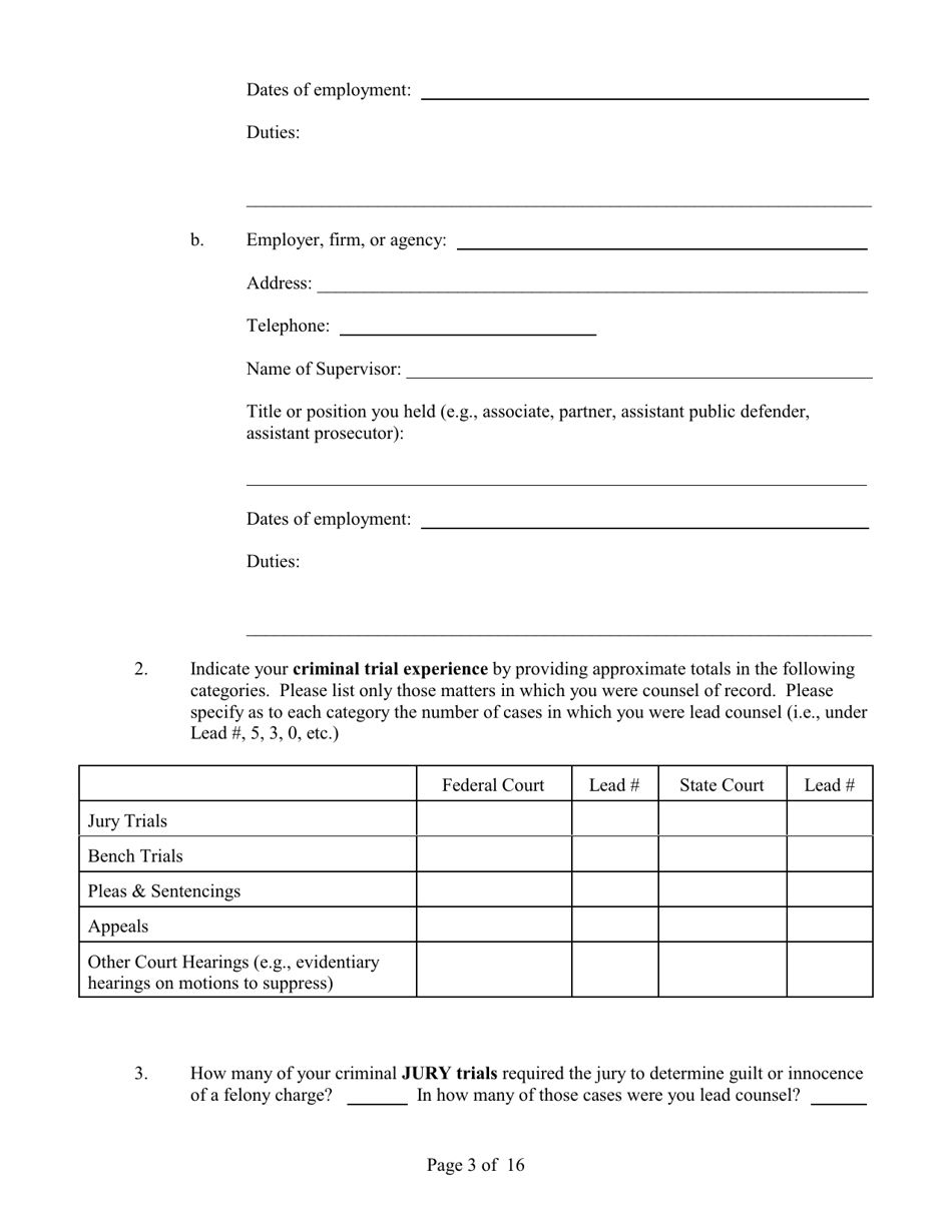 Application for Appointment to the Cja Panel - Connecticut, Page 3