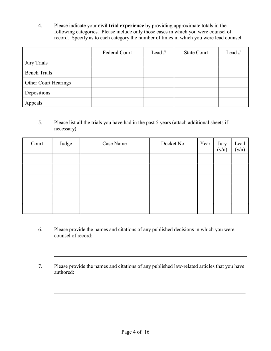 Application for Appointment to the Cja Panel - Connecticut, Page 4