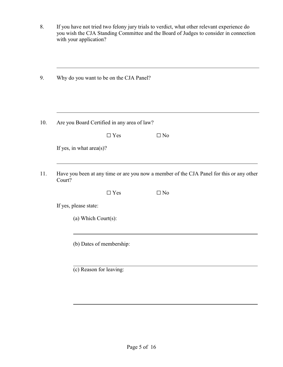 Application for Appointment to the Cja Panel - Connecticut, Page 5
