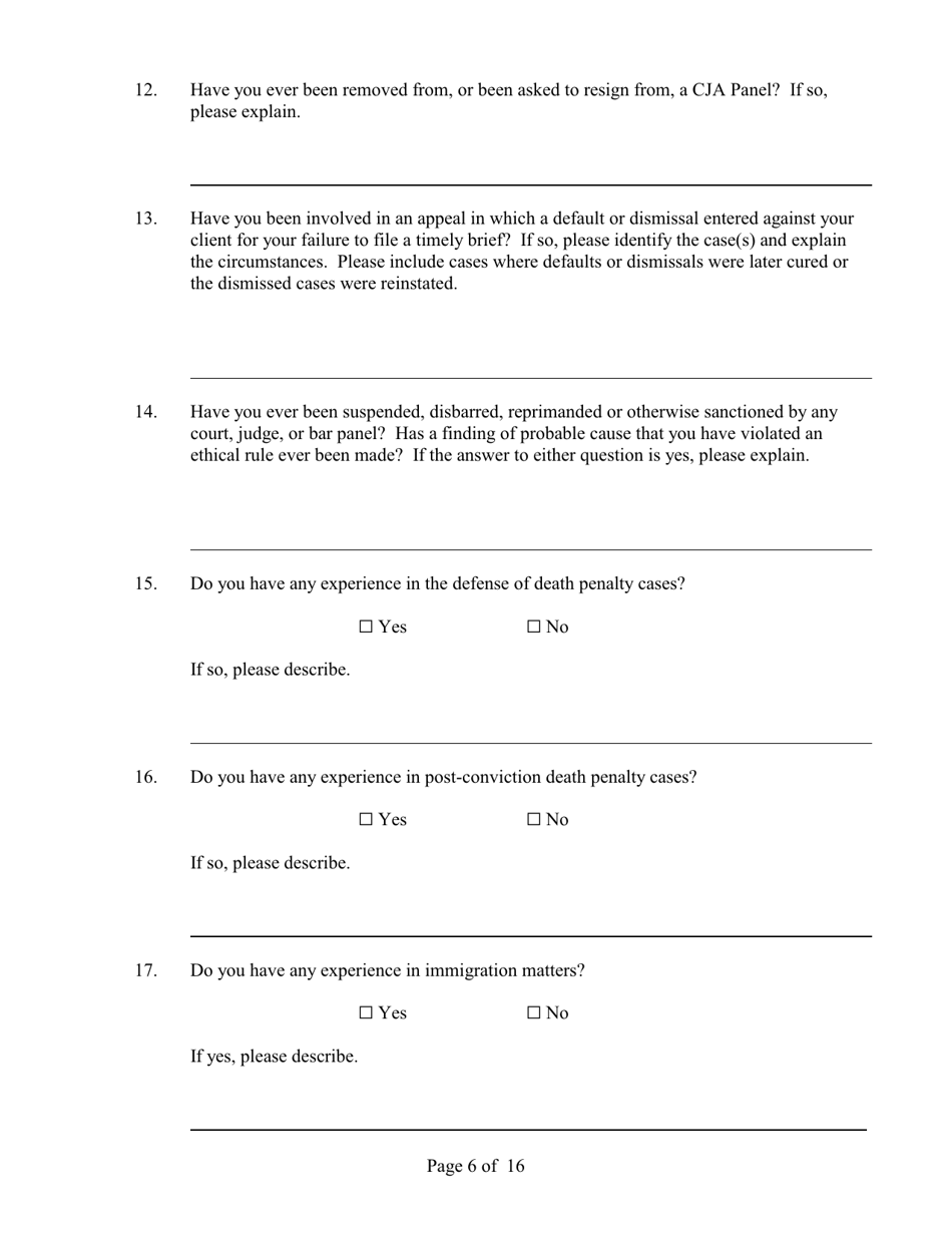 Application for Appointment to the Cja Panel - Connecticut, Page 6
