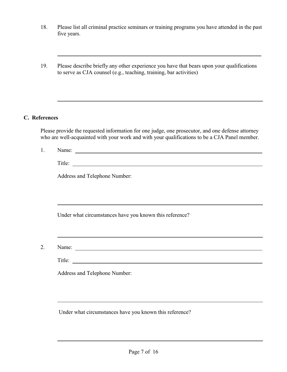 Application for Appointment to the Cja Panel - Connecticut, Page 7