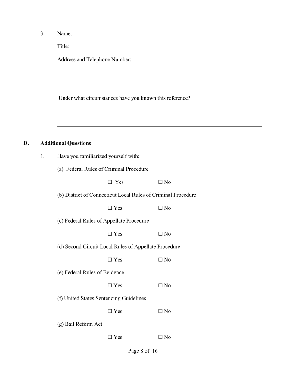 Application for Appointment to the Cja Panel - Connecticut, Page 8