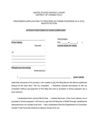 Prisoner&#039;s Application to Proceed in Forma Pauperis in a Civil Rights Action - Connecticut