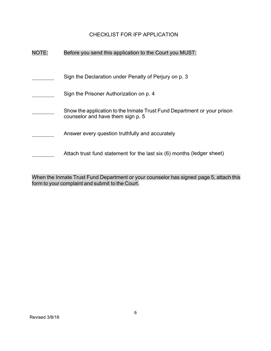 Prisoners Application to Proceed in Forma Pauperis in a Civil Rights Action - Connecticut, Page 6