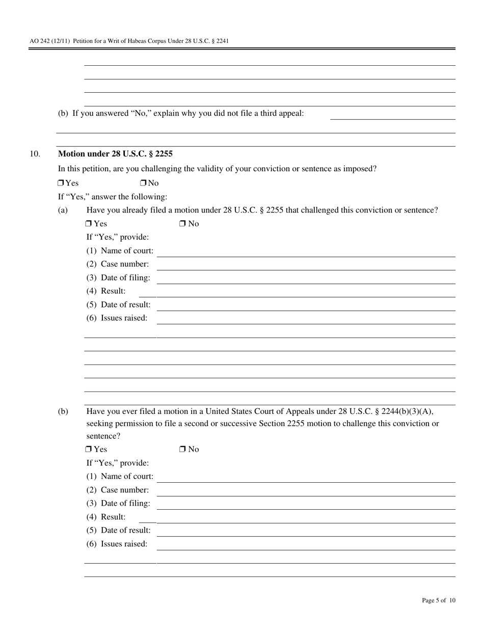 Form AO242 Petition for a Writ of Habeas Corpus Under 28 U.s.c. 2241 - Connecticut, Page 4