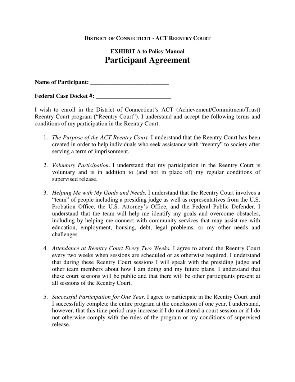 Exhibit A Participant Agreement - Connecticut, Page 1