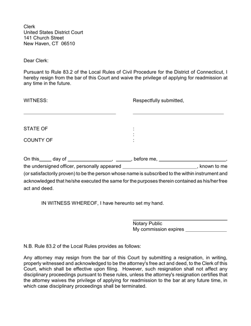 Attorney Resignation Form - Connecticut