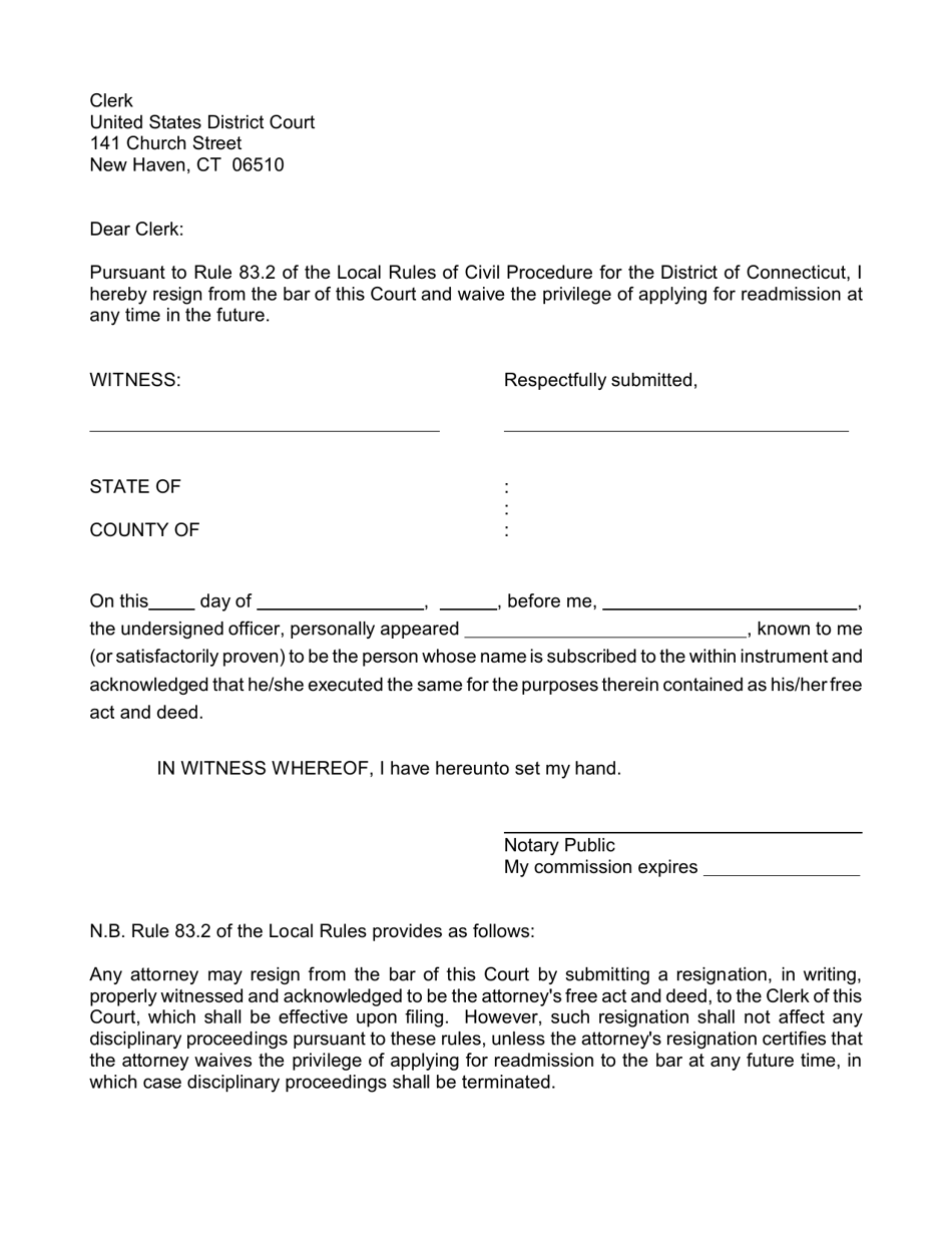 Attorney Resignation Form - Connecticut, Page 1