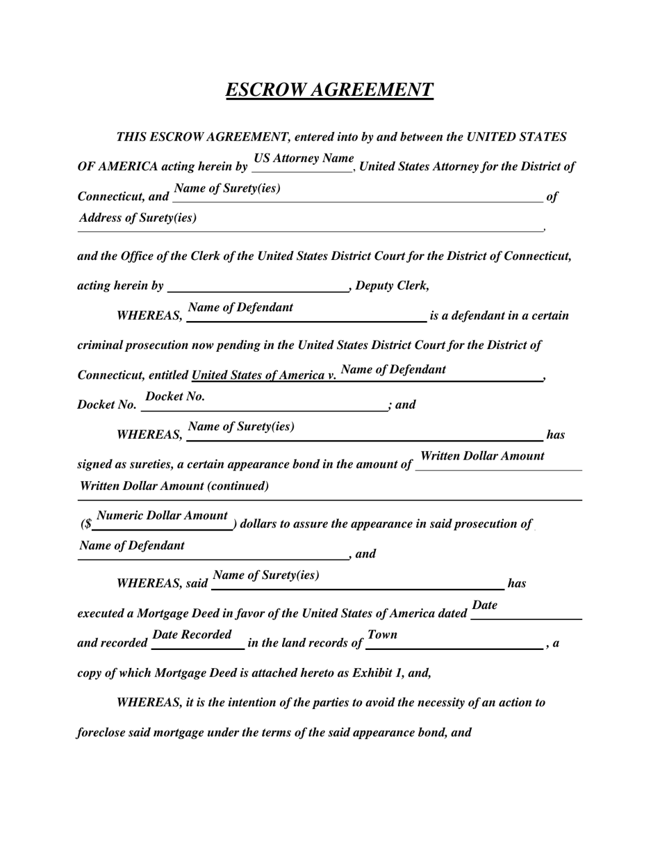 Escrow Agreement - Connecticut, Page 1