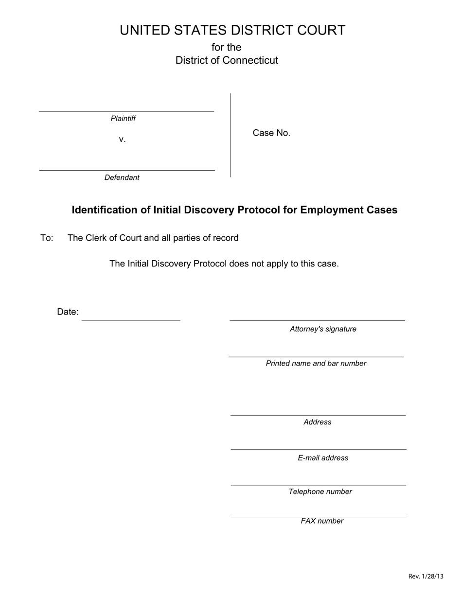 Identification of Initial Discovery Protocol for Employment Cases - Connecticut, Page 1