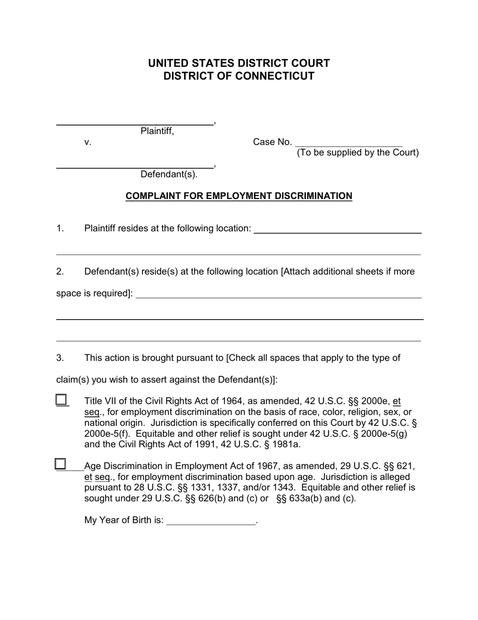 Complaint for Employment Discrimination - Connecticut, Page 1