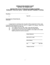 Motion for Leave to Proceed in Forma Pauperis Pursuant to 28 U.s.c. 1915 - Social Security Disability Appeal - Connecticut