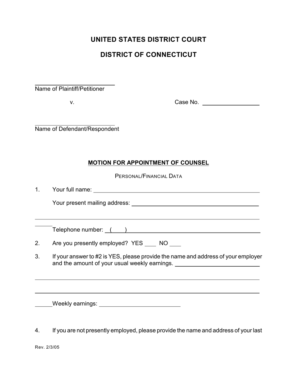 Motion for Appointment of Counsel - Connecticut, Page 1