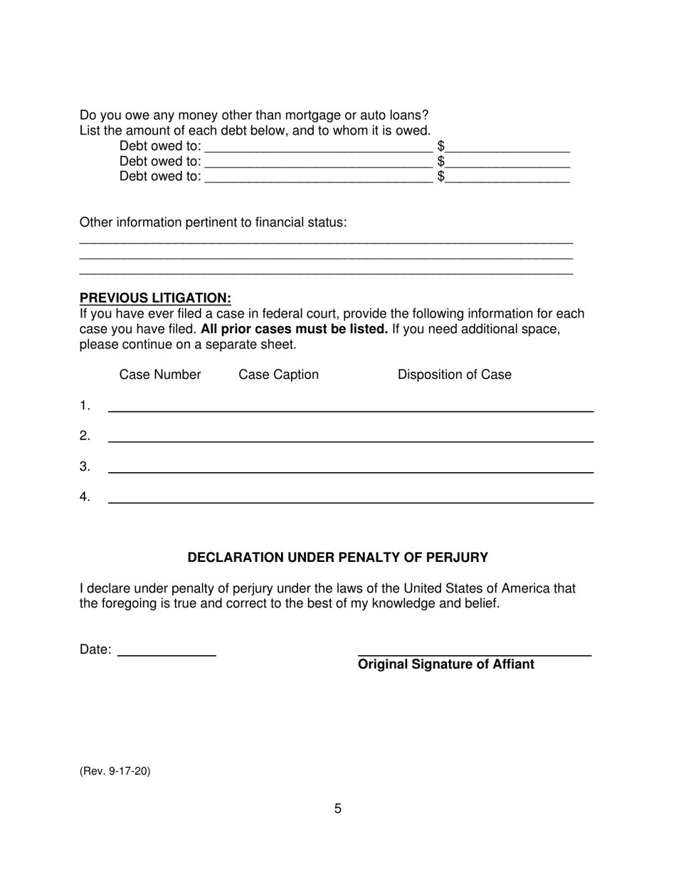 Motion for Leave to Proceed in Forma Pauperis Pursuant to 28 U.s.c. 1915 - Connecticut, Page 5