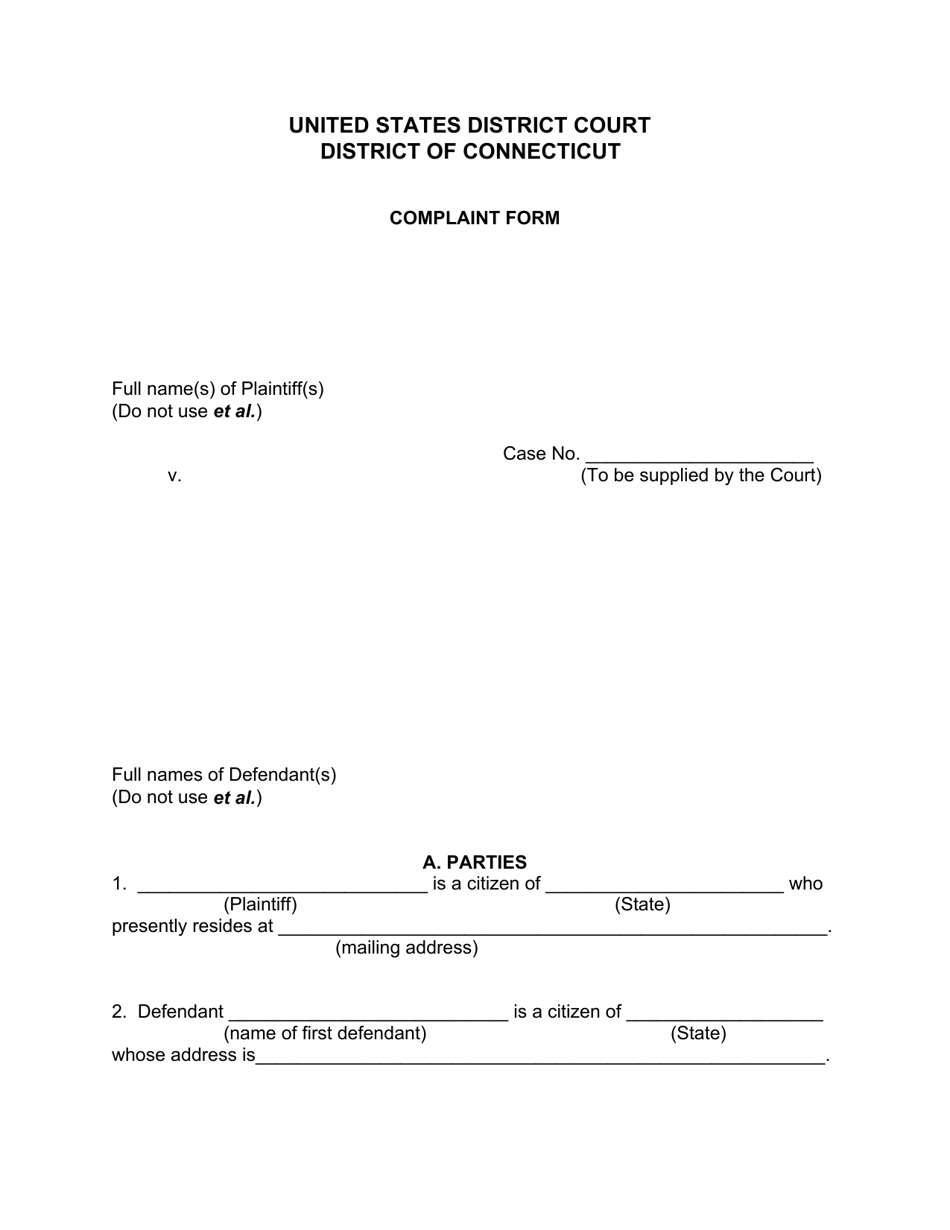 Connecticut Complaint Form Fill Out, Sign Online and Download PDF