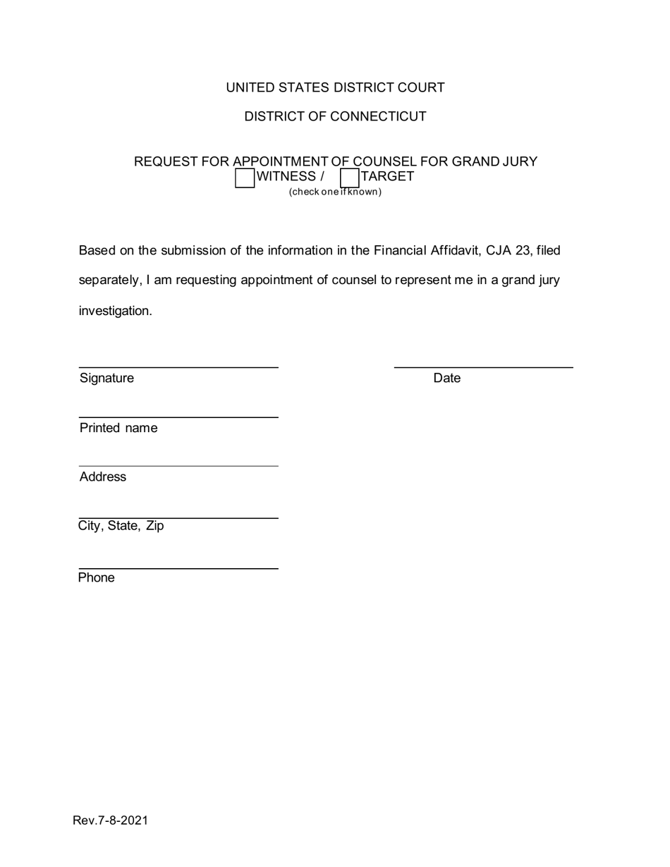 Request for Appointment of Counsel for Grand Jury - Connecticut, Page 1
