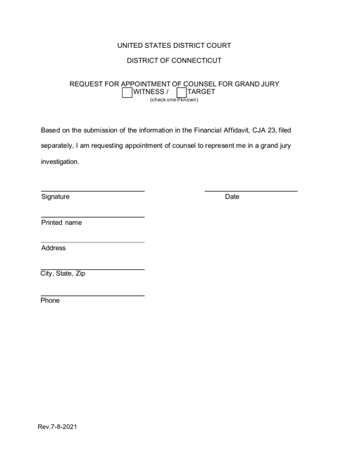 Request for Appointment of Counsel for Grand Jury - Connecticut Download Pdf