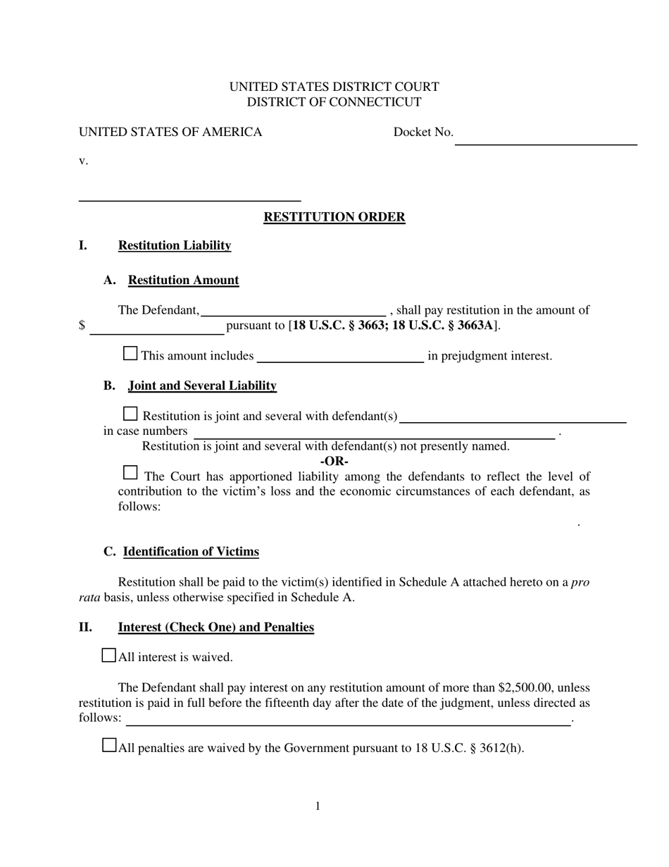 Restitution Order - Connecticut, Page 1