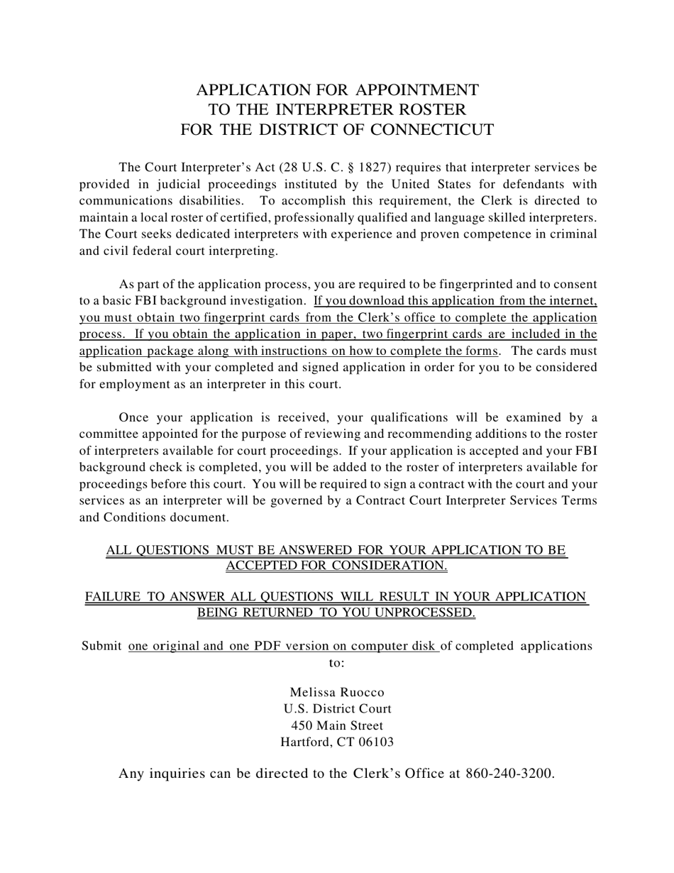 Application for Appointment to the Interpreter Roster - Connecticut, Page 1