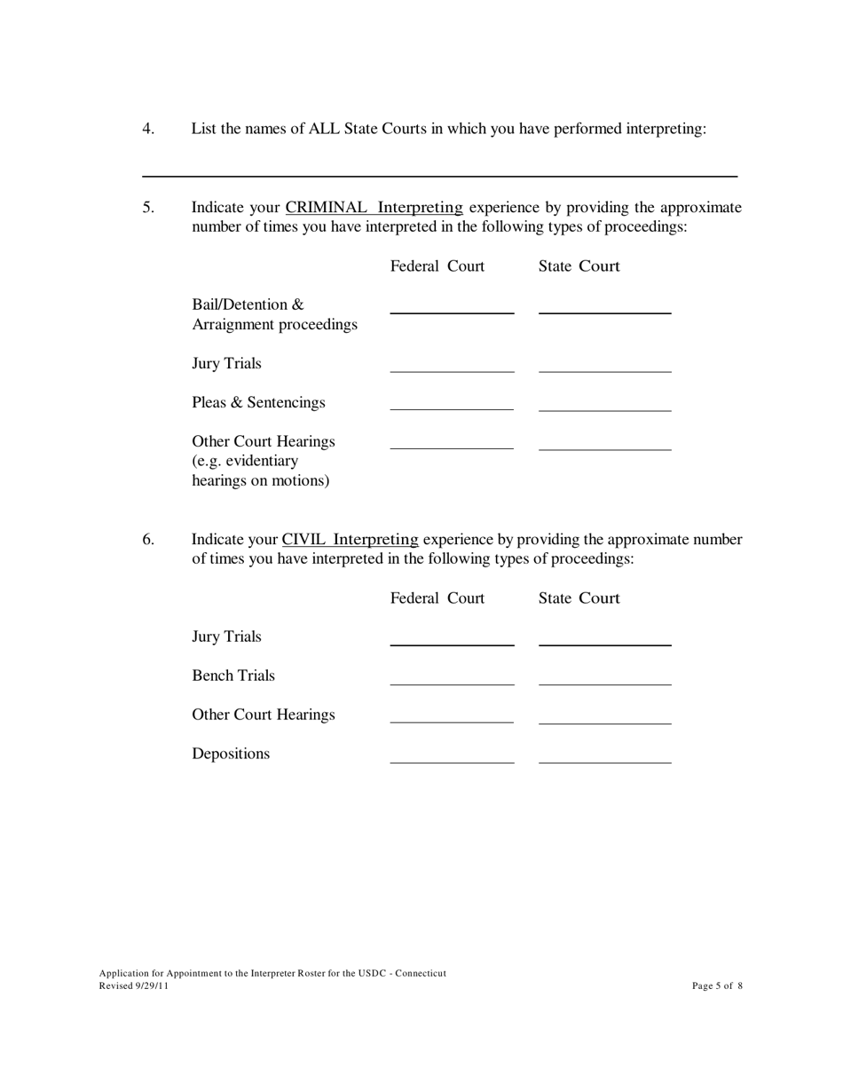 Application for Appointment to the Interpreter Roster - Connecticut, Page 5