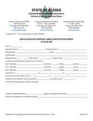 Form 102-165 &quot;Application for Trapping Cabin Construction Permit&quot; - Alaska