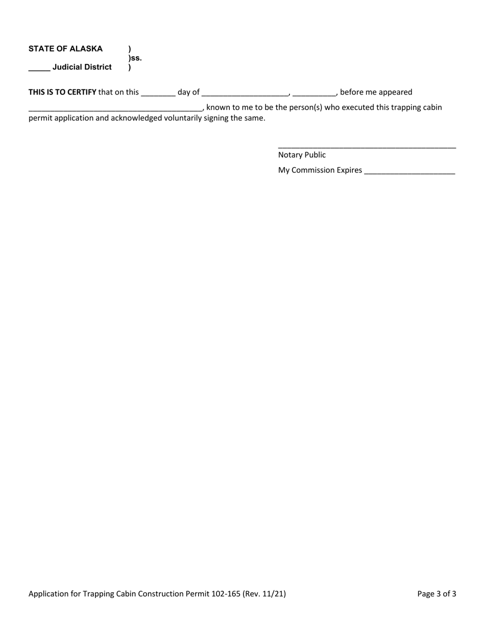 Form 102-165 Application for Trapping Cabin Construction Permit - Alaska, Page 3