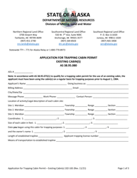 Form 102-165 &quot;Application for Trapping Cabin Permit Existing Cabin(S)&quot; - Alaska