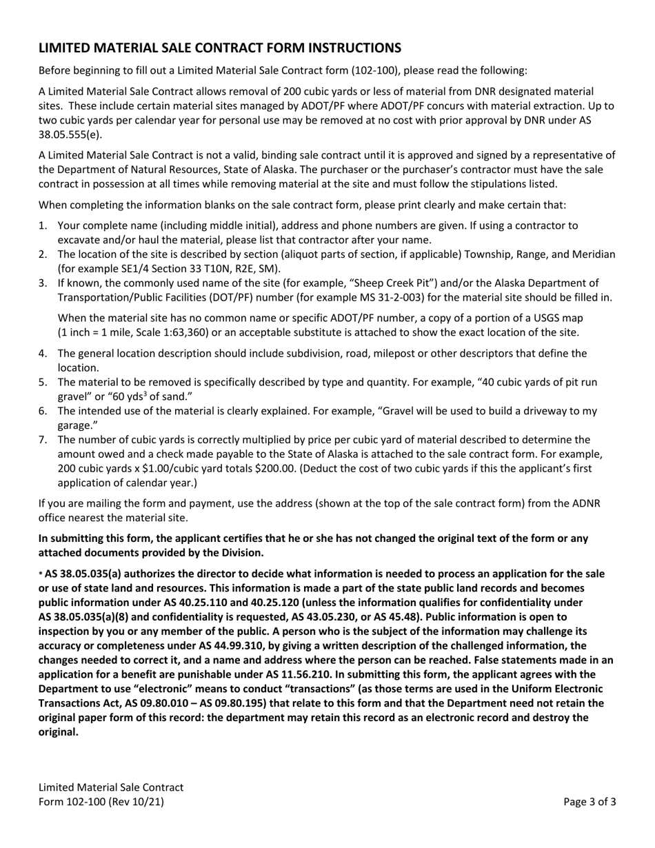 Form 102-100 Limited Material Sale Contract - Alaska, Page 3