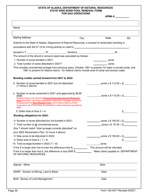 Form 102-4071 Page 28 State Wide Bond Pool Renewal Form - Alaska, 2022