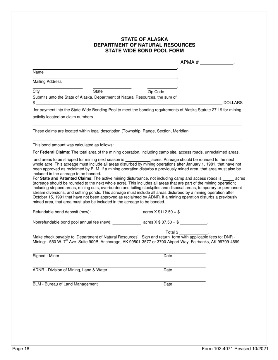 Form 102-4071 Page 18 State Wide Bond Pool Form - Alaska, Page 1